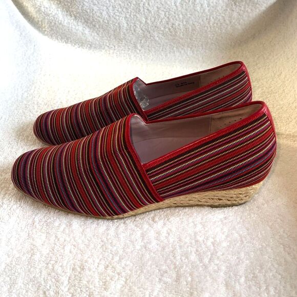 SAS Handcrafted Italy Women's Becky Wedge Slip On Stripe Red Shoe Size 8 - Picture 7 of 11
